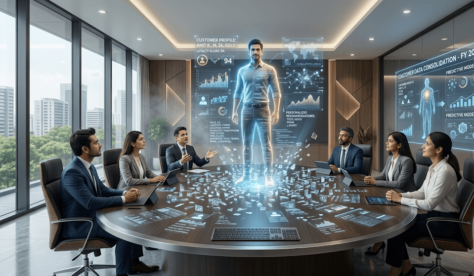 The Problem - Sales rep at desk overwhelmed with browser tabs, email notifications, spreadsheets